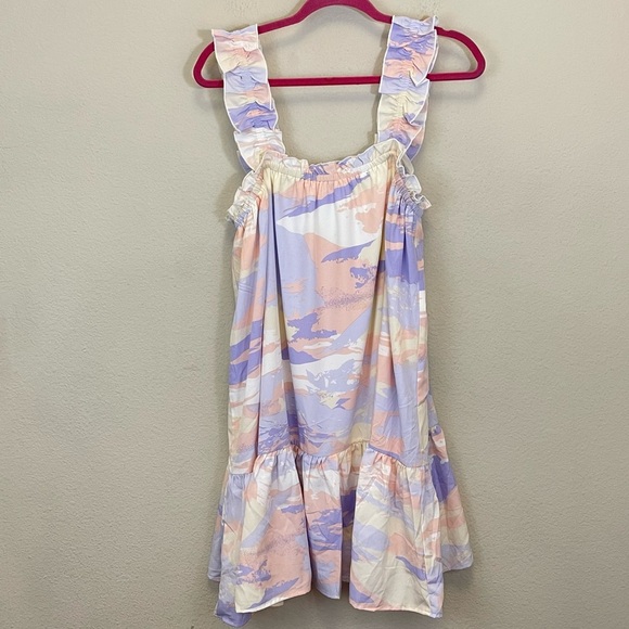 Entro‎ Pastels Squared Neck Sleeves Tiered Mini Dress Size Large - Picture 2 of 7
